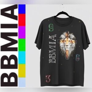 BBMIA Couture Custom Tee T-Shirt White Speckled Tee with Colorful Lettering Sz L